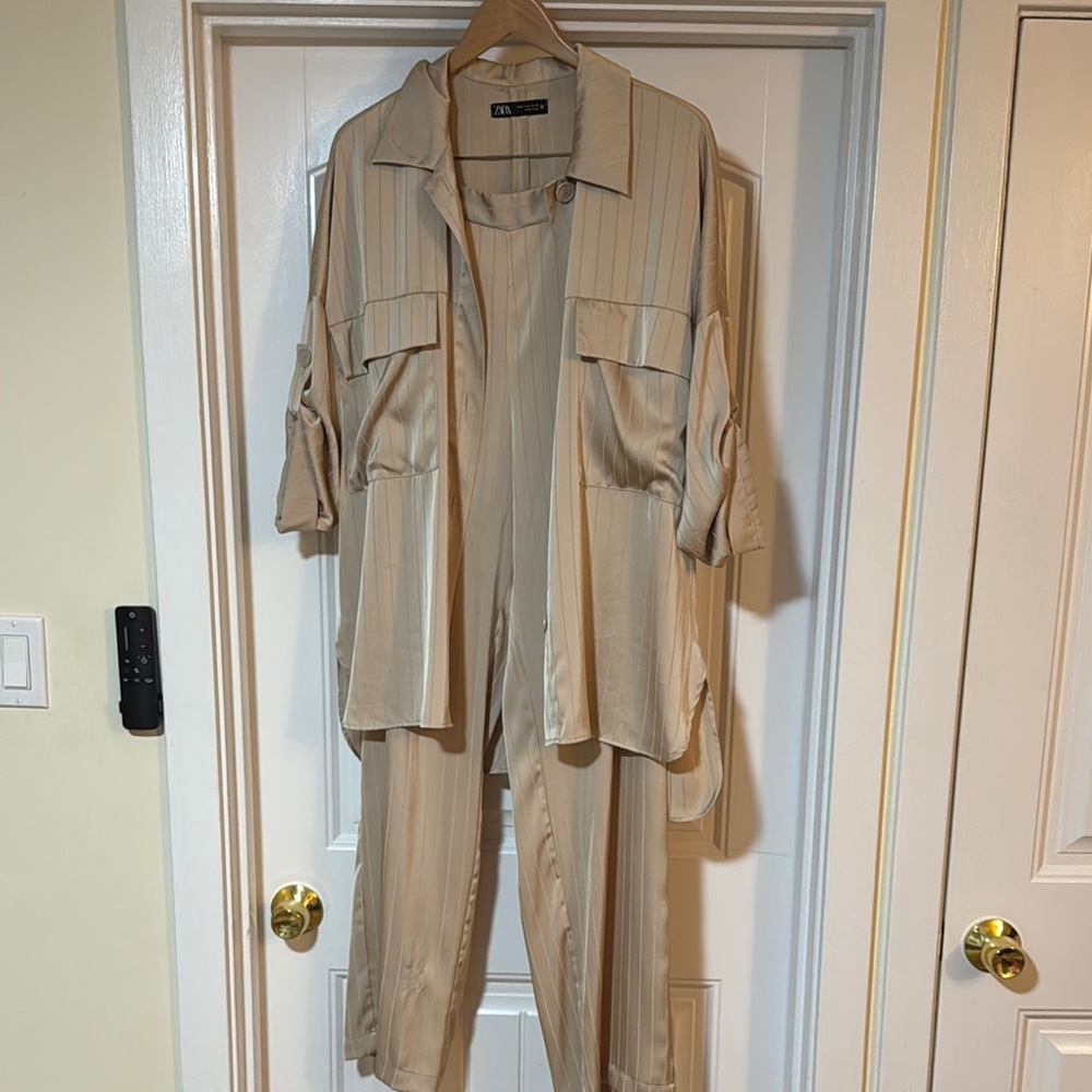 Zara Tan Jumpsuit with Relaxed Silhouette